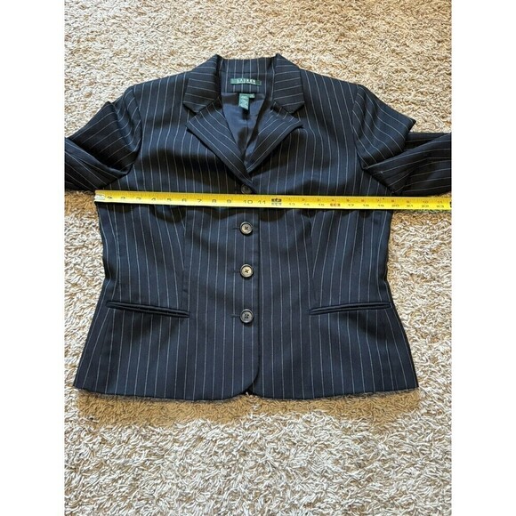 Lauren Ralph Lauren Blazer Women's Size 12 Pinstripe Wool Pockets Career Black - Picture 9 of 9